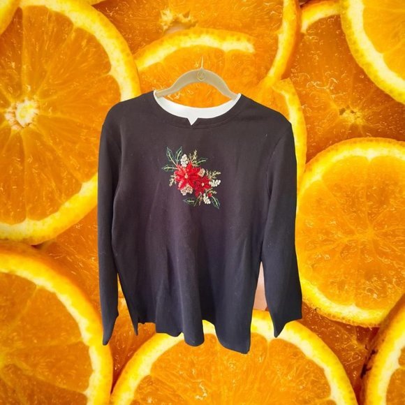 GRANDMA Chic Sequin Poinsettia Heavy Shirt Size Large - Picture 2 of 4